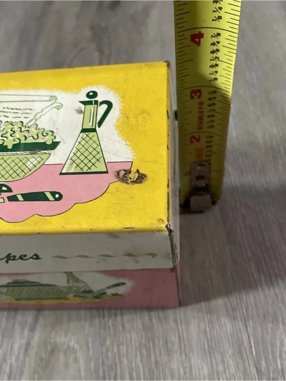 Vintage Ohio Art Metal Recipe Box Pink Yellow MCM Kitchen Tin Handwritten Recipe